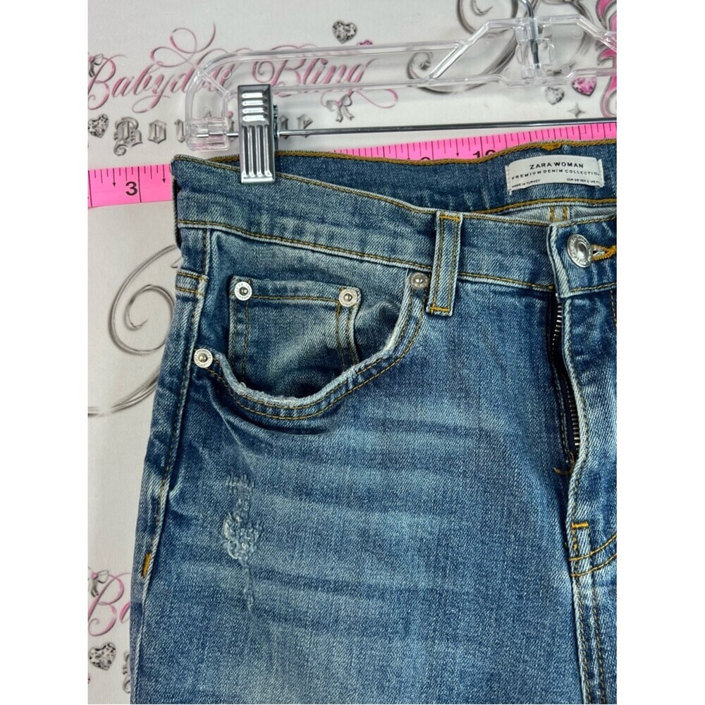 Zara jeans pants light blue wash Distressed Medium Blue Straight Leg Jeans - Picture 5 of 10